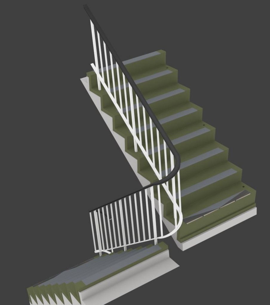 Stairs - a standard set with internal railings.