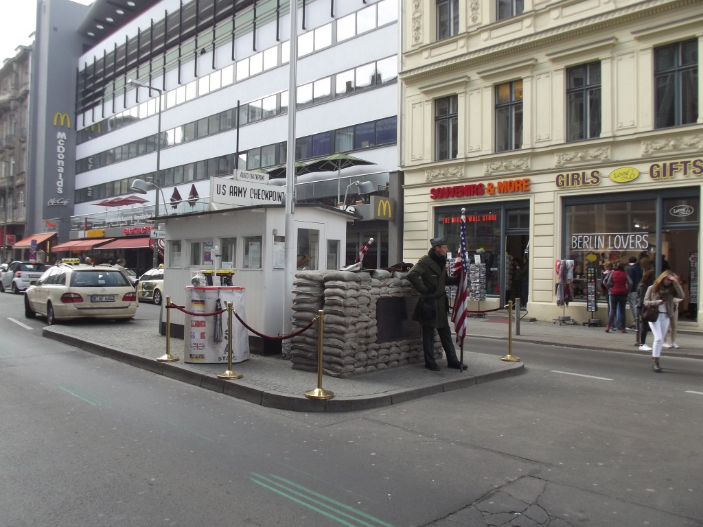 Checkpoint Charlie, Friedrichstraβe. The guy dressed as a US soldier will pose for photos for a few Euros.
