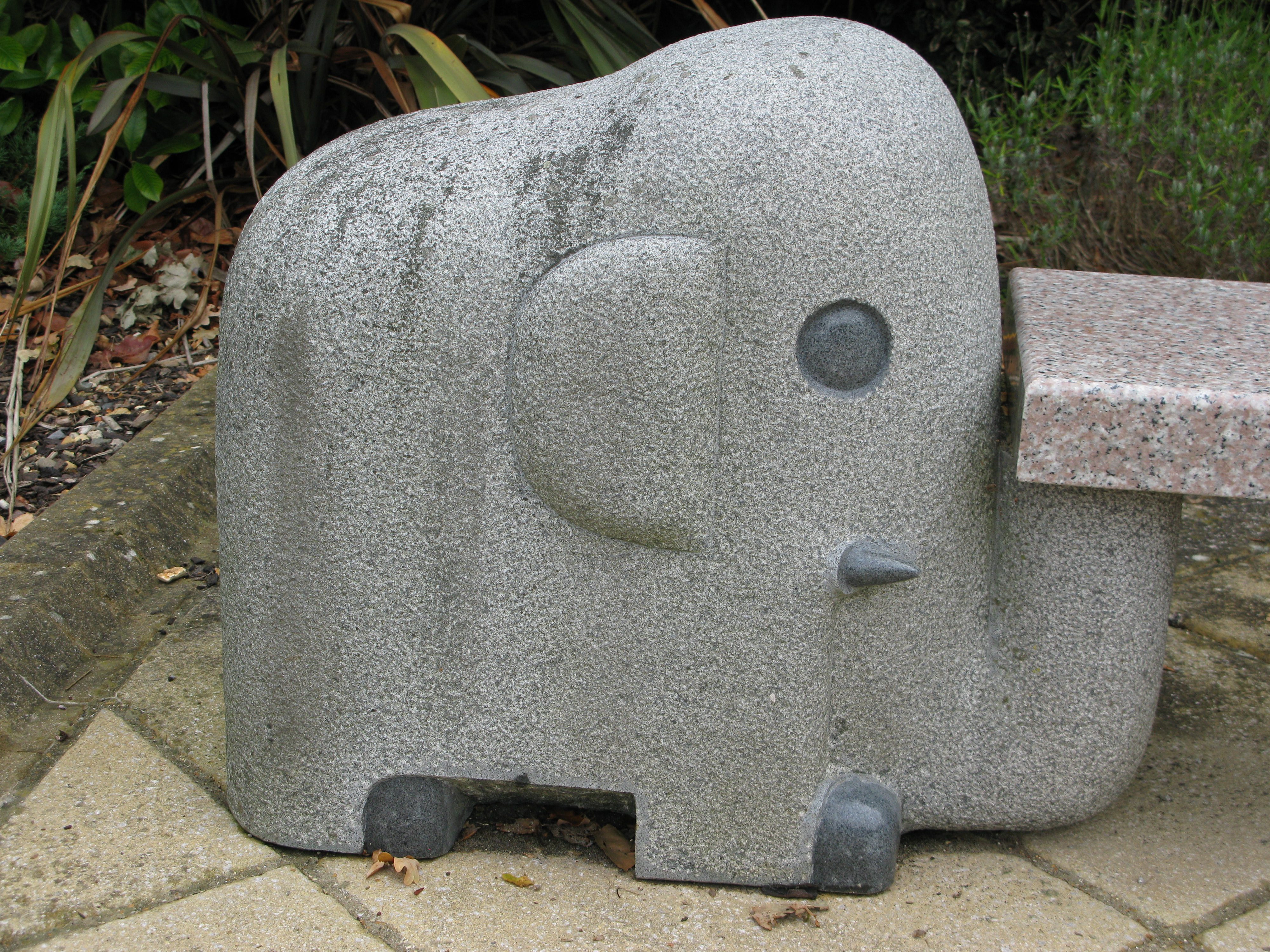 Elephant-shaped seat by the nursery entrance to Services Block.