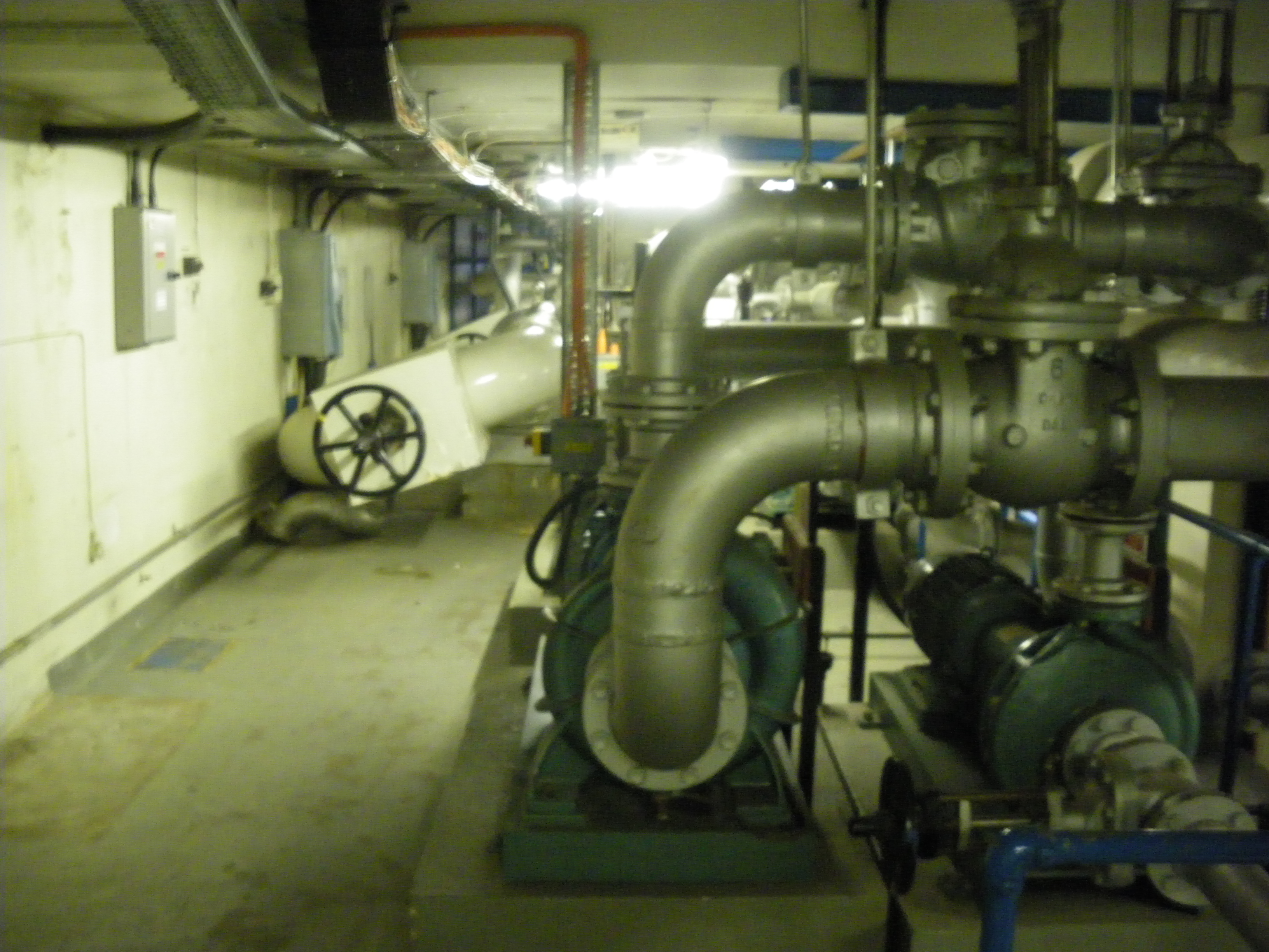 Chilled water and condensate pumps/pipes in the Refrigeration Plant