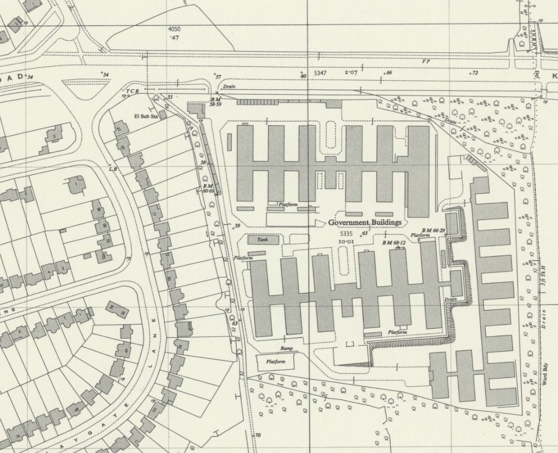 Map of 'Government Buildings' at Hinchley Wood as of 1955