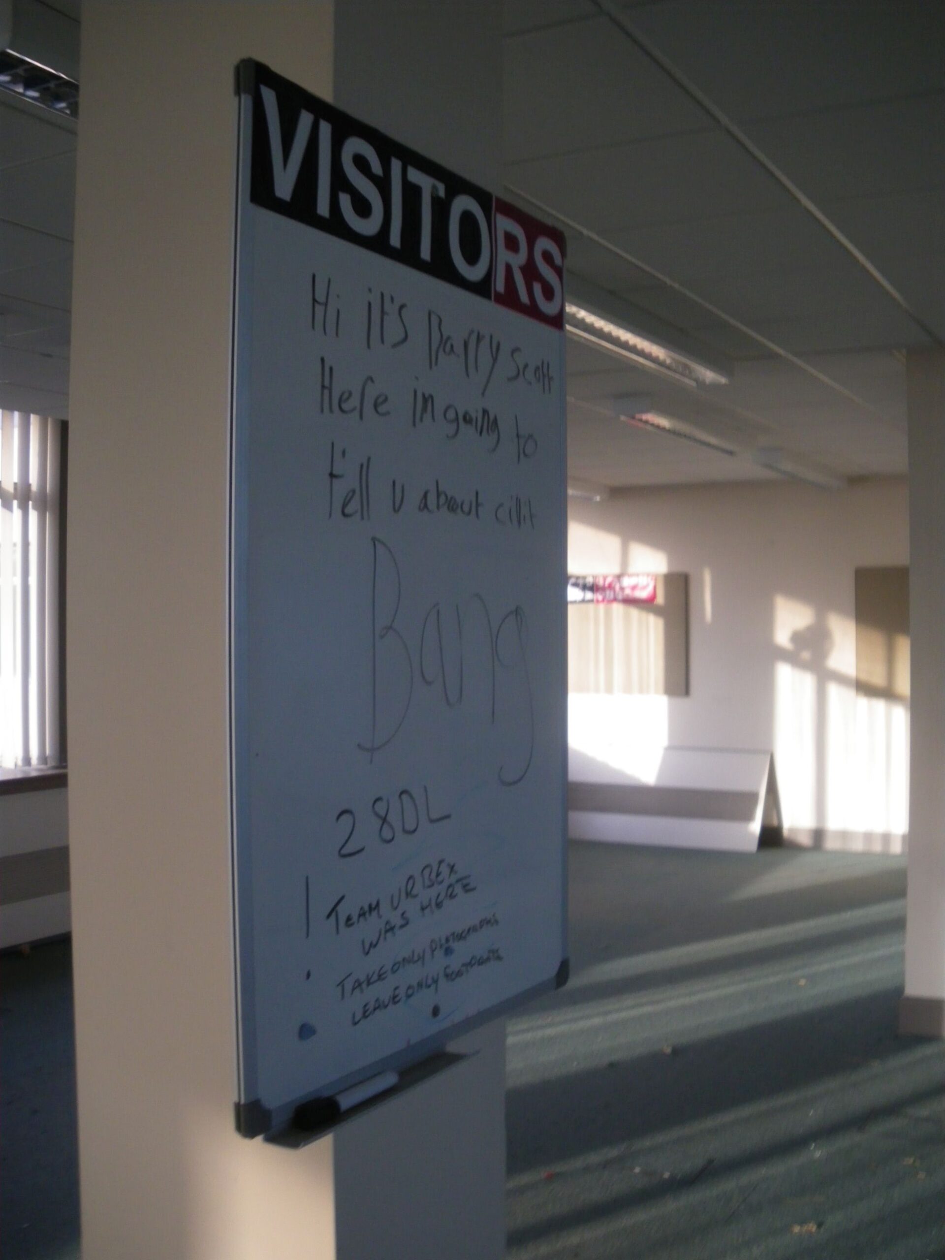 Visitors' board in former Carto office, 13 Sep 2011