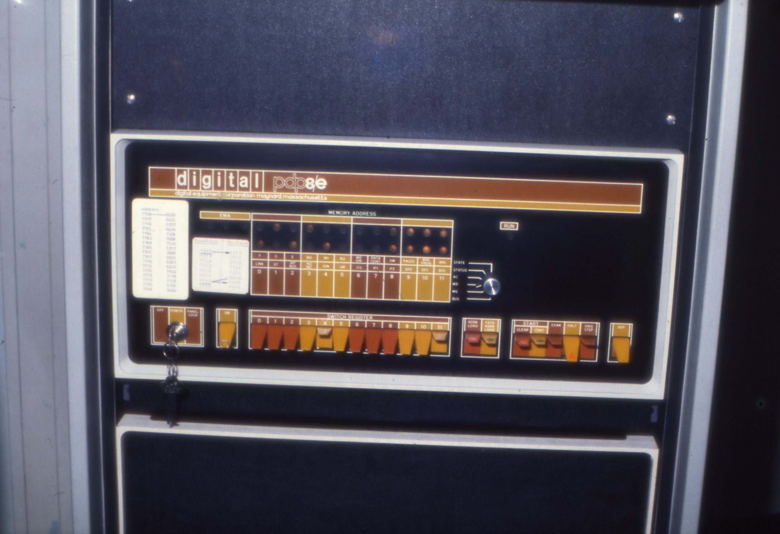 Close-up of the Digital pdp8e CPU and front panel in Repro