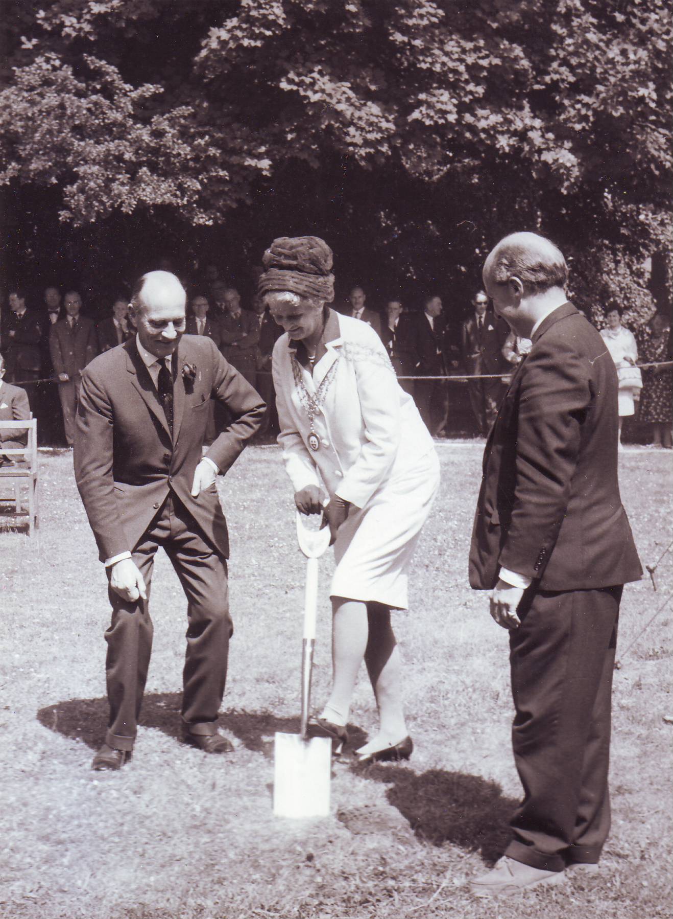 Cutting the first turf at Maybush in Spring 1964