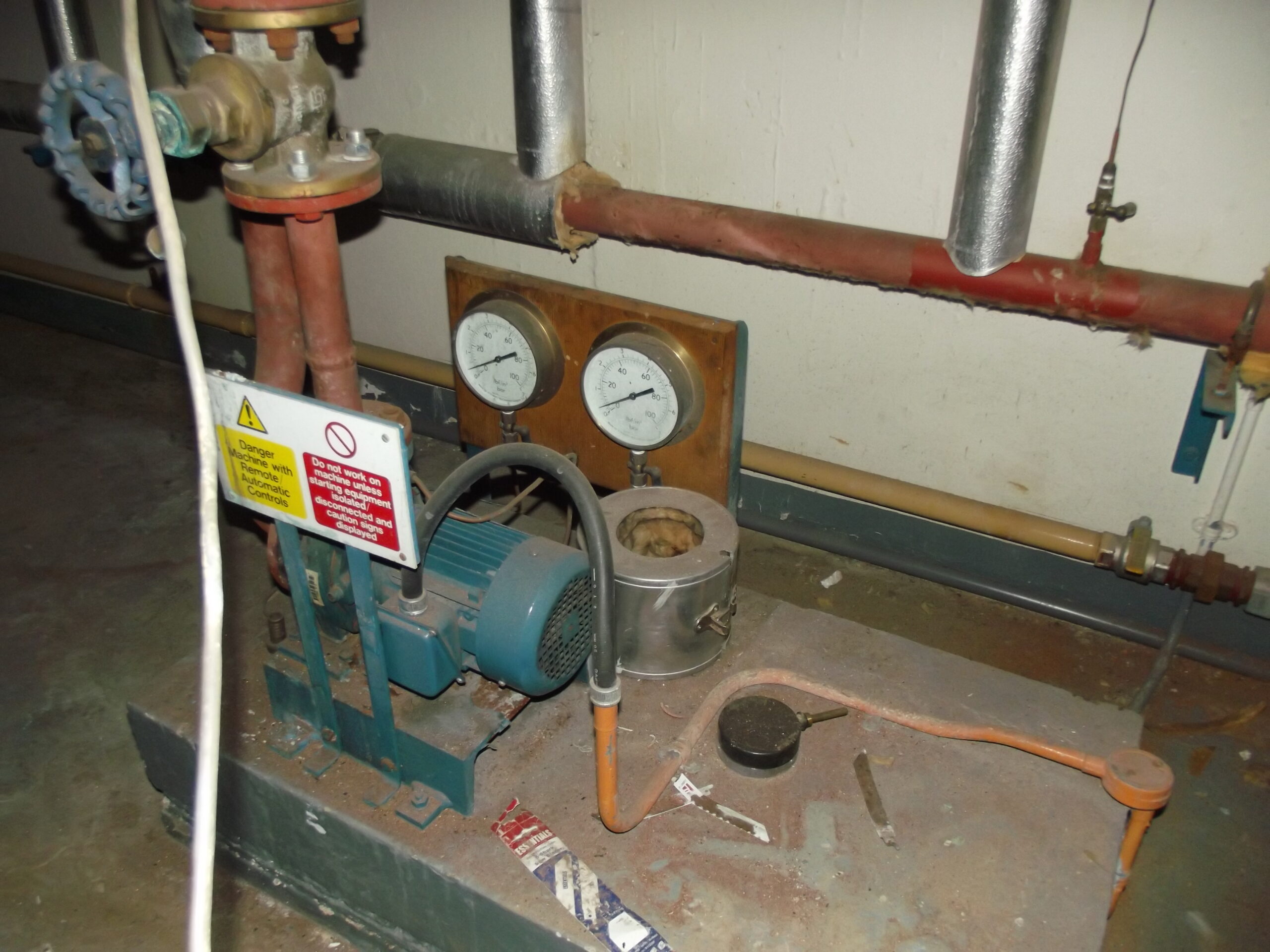 Hot water pump & gauges, Staff Restaurant calorifier room