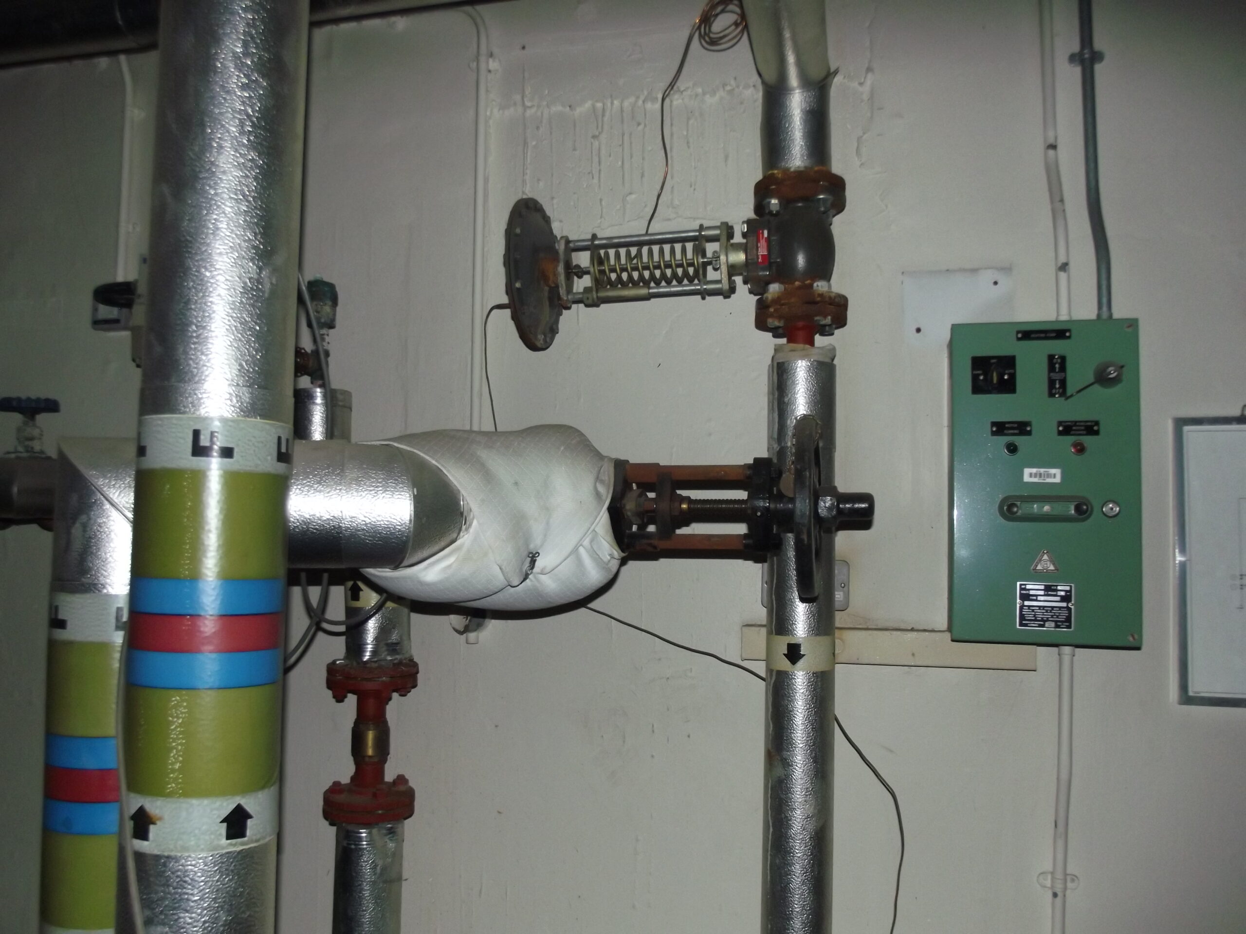 Hot water pipes etc in calorifier room below Staff Restaurant