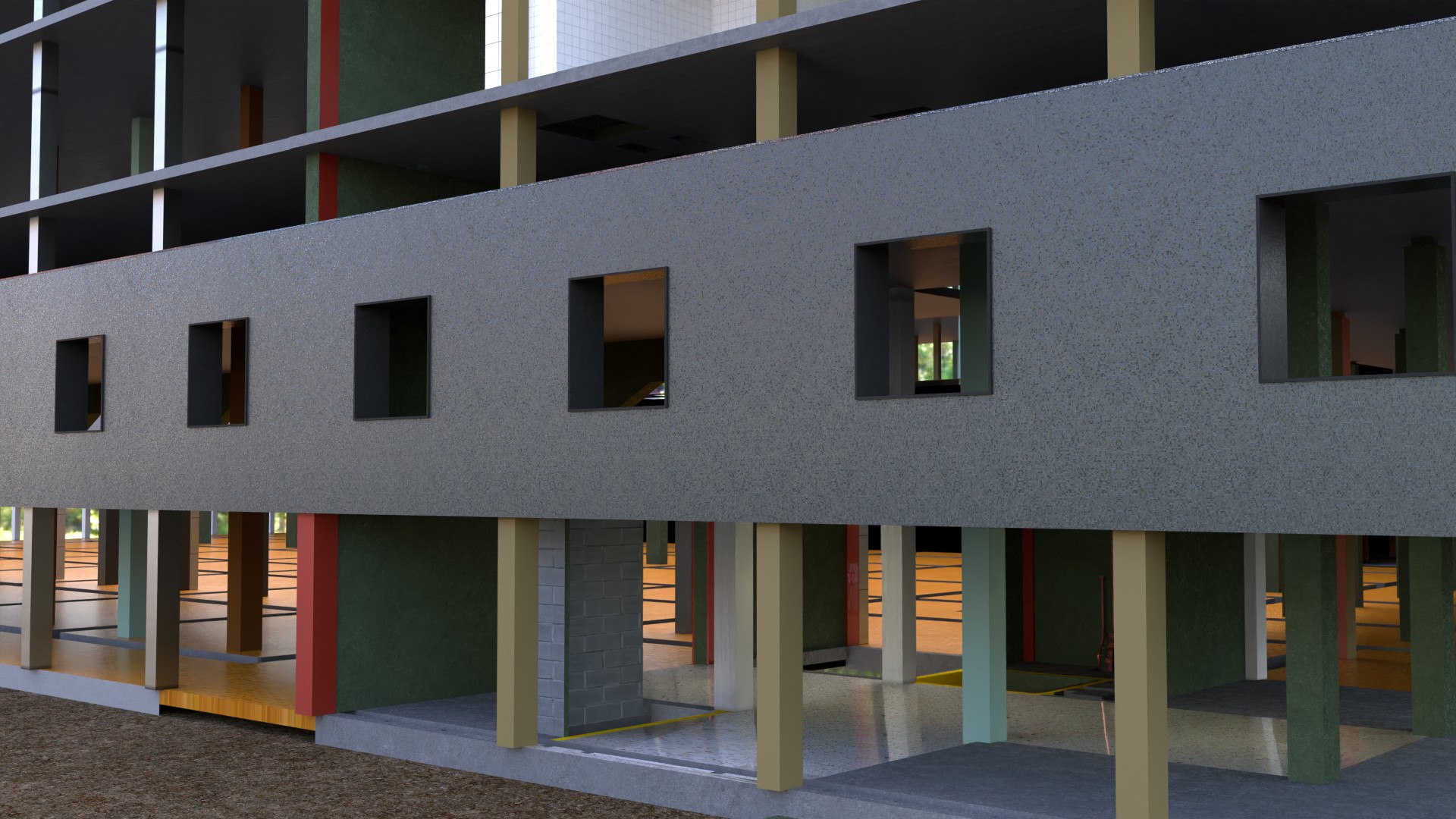 OSHQ model - new and modelled from scratch, the 1st floor façade with its distinctive inset windows.