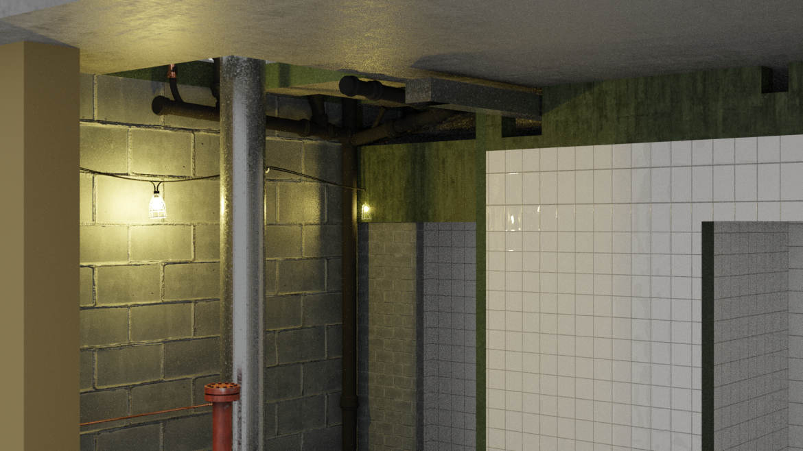 OSHQ model - A Core toilets with the internal wall to the cistern room/riser hidden